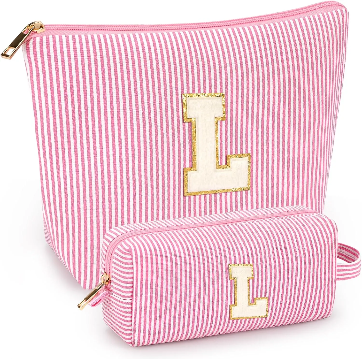 mibasies 2 PCS Initial Makeup Bags: Mothers Day Gifts for Women - Cosmetic Bag for Travel Toiletry - Gifts for 11 12 13 14 15 16 17 18 Years Old Teen Girl Gifts Graduation Teacher Gifts - Pink L