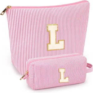 mibasies 2 PCS Initial Makeup Bags: Mothers Day Gifts for Women - Cosmetic Bag for Travel Toiletry - Gifts for 11 12 13 14 15 16 17 18 Years Old Teen Girl Gifts Graduation Teacher Gifts - Pink L