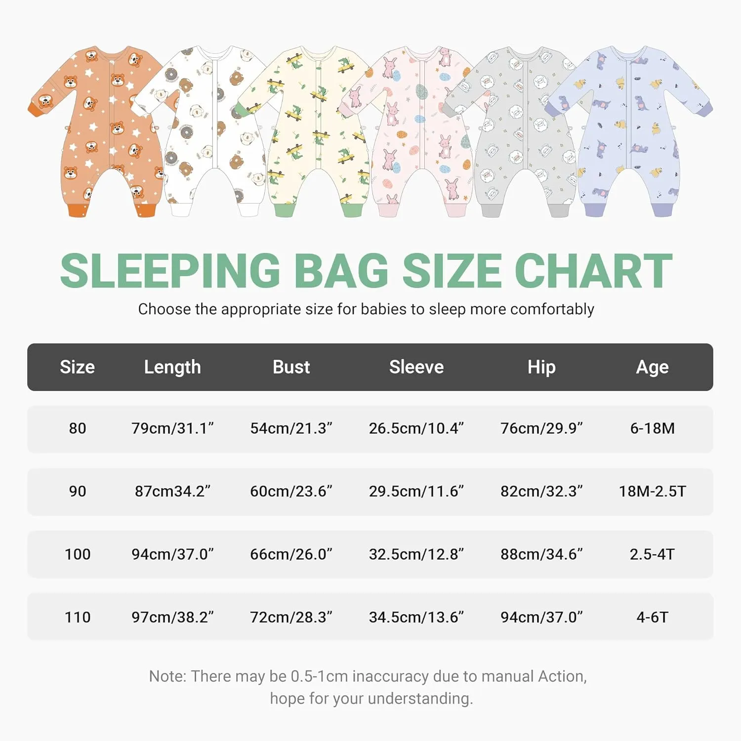 MICHLEY Baby Sleeping Sack with Legs Cotton Long Sleeve Toddler Wearable Blanket Sleeping Bag 2T-4T, White Bear