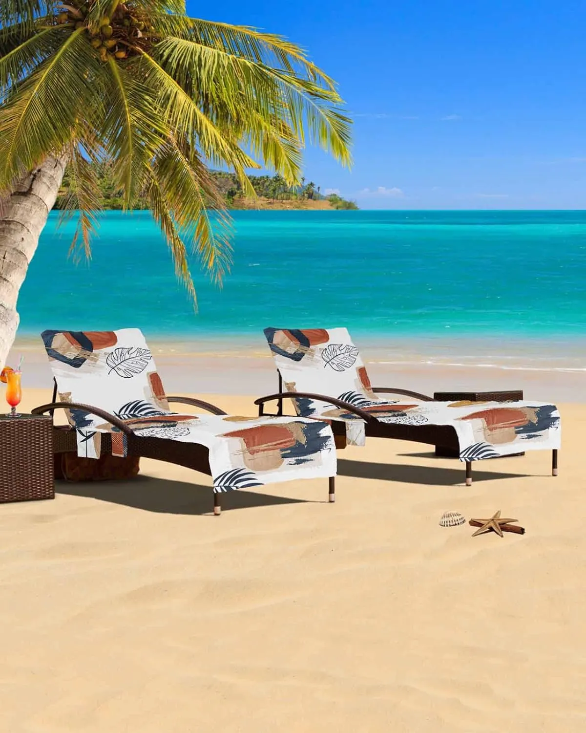 Middle Century Geometric Chaise Lounger Cover with Pockets, Pool Lounge Chair Covers 85"x29", Boho Modern Abstract Art Microfiber Beach Chair Cover for Outdoor Patio Sunbathing