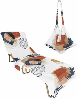Middle Century Geometric Chaise Lounger Cover with Pockets, Pool Lounge Chair Covers 85"x29", Boho Modern Abstract Art Microfiber Beach Chair Cover for Outdoor Patio Sunbathing