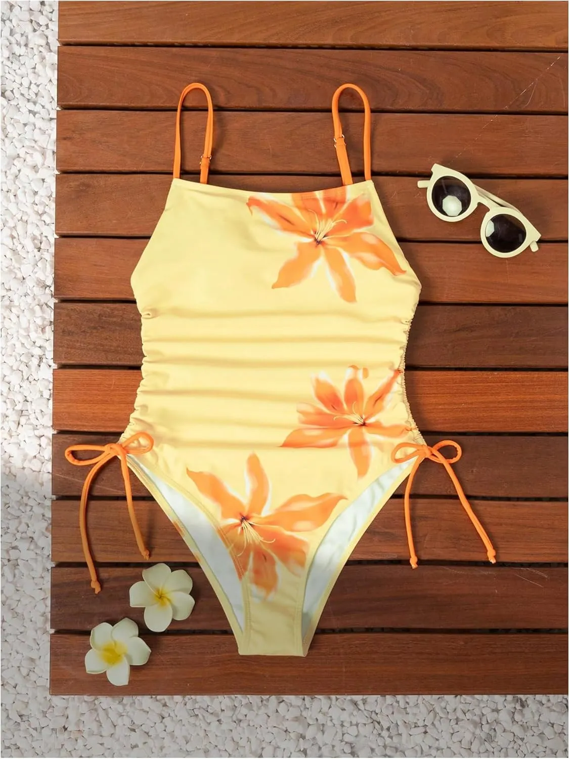 Milumia Women's Floral One Piece Swimsuit Drawstring Side Spaghetti Strap Bathing Suit