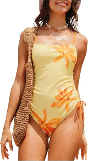 Milumia Women's Floral One Piece Swimsuit Drawstring Side Spaghetti Strap Bathing Suit