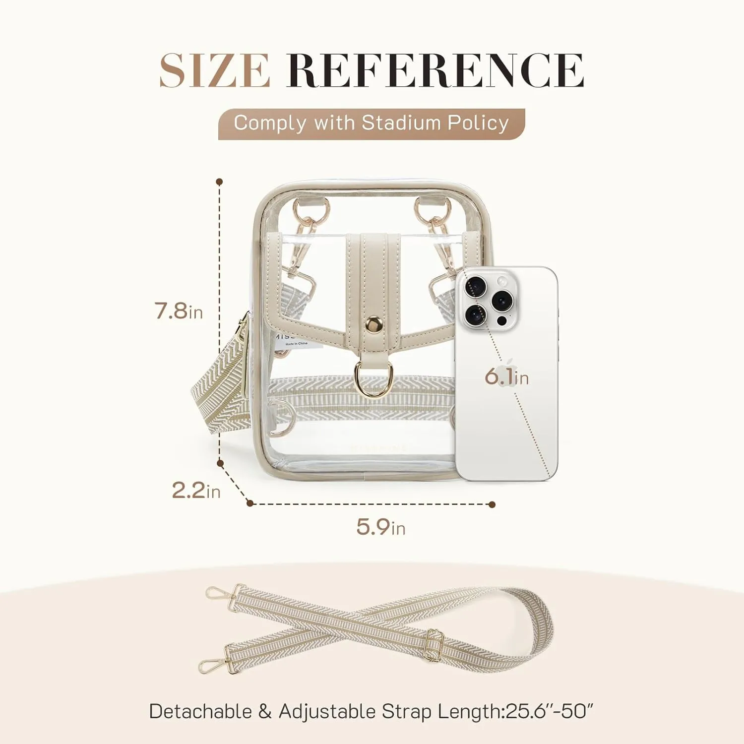 Missnine Clear Bag Stadium Approved PVC Crossbody Purse for Women Transparent Shoulder Concert Bag with Guitar Strap