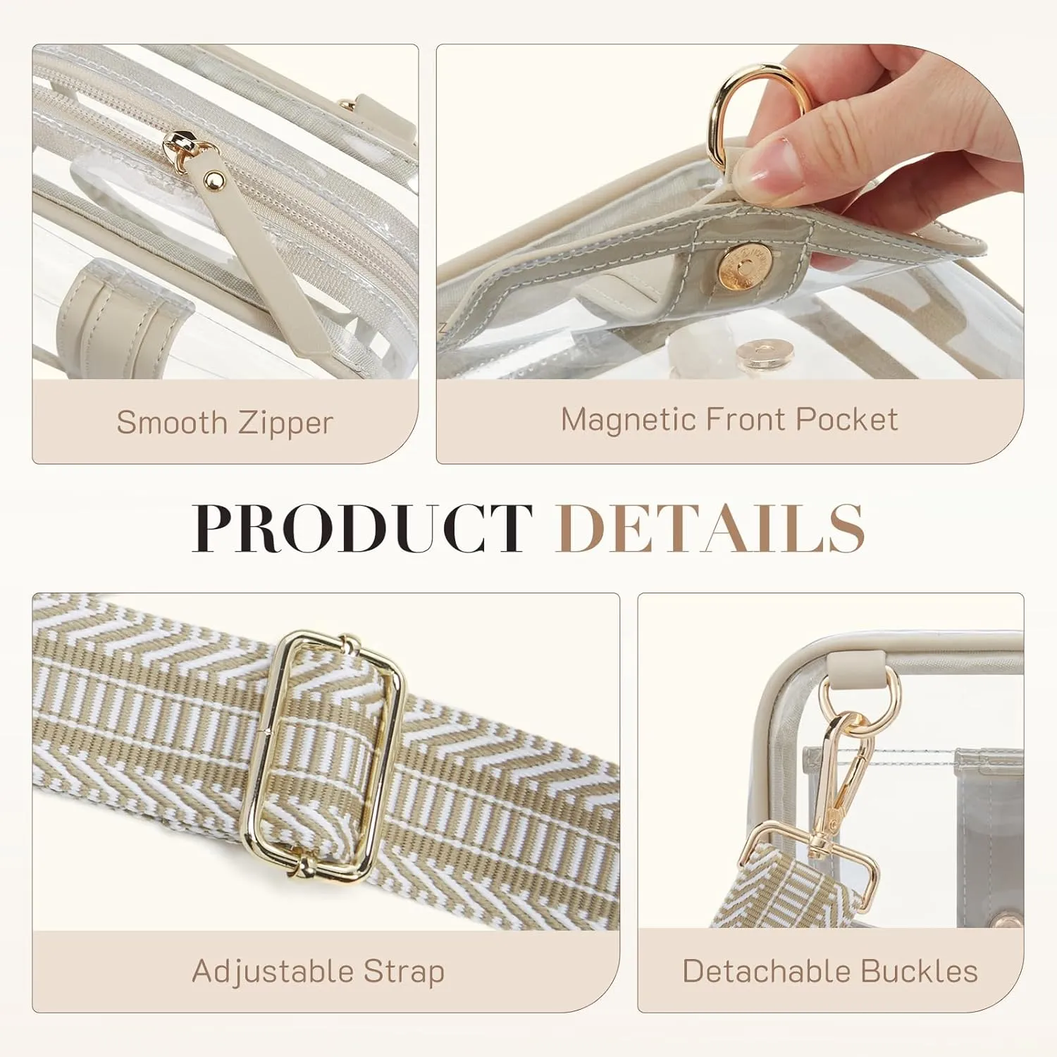 Missnine Clear Bag Stadium Approved PVC Crossbody Purse for Women Transparent Shoulder Concert Bag with Guitar Strap
