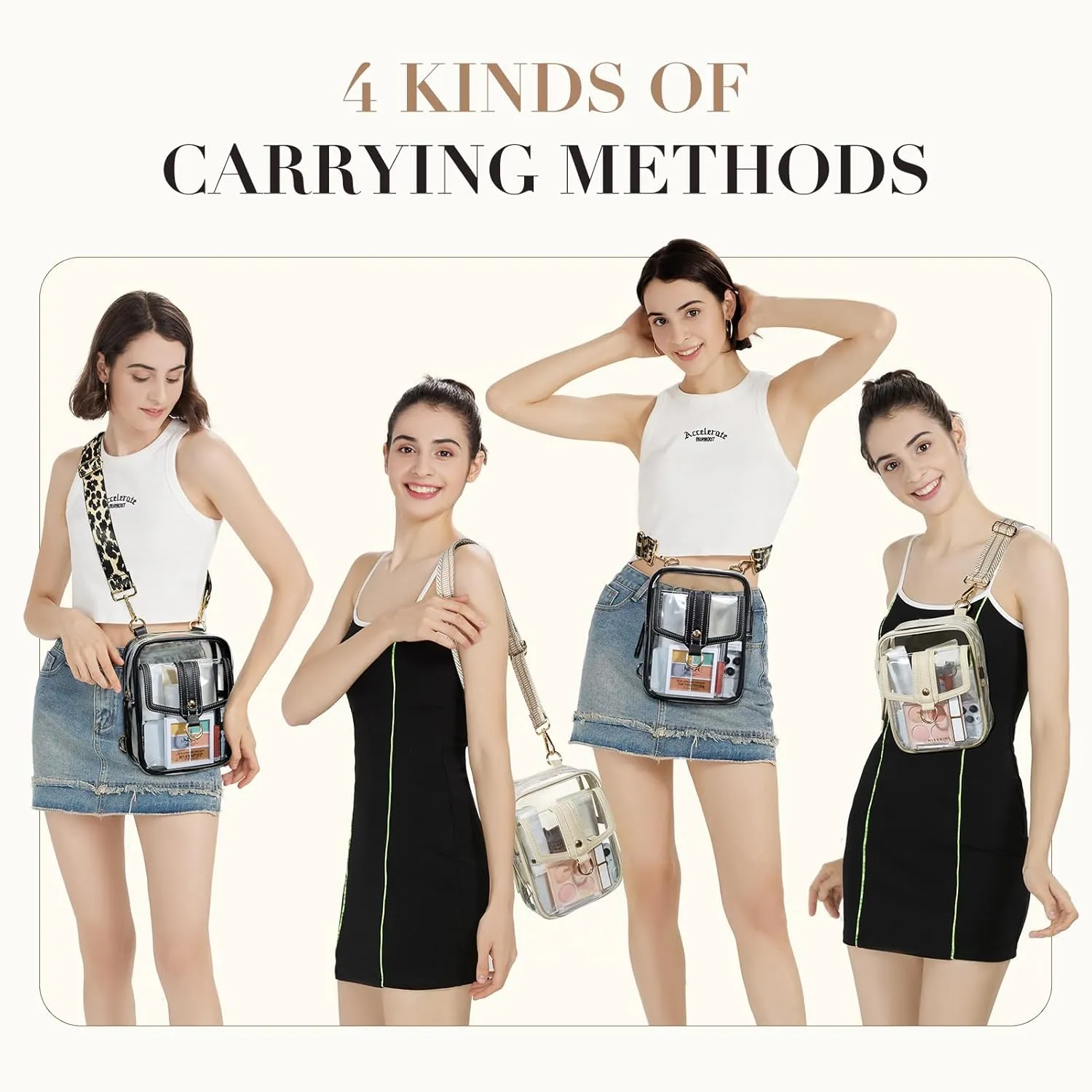 Missnine Clear Bag Stadium Approved PVC Crossbody Purse for Women Transparent Shoulder Concert Bag with Guitar Strap