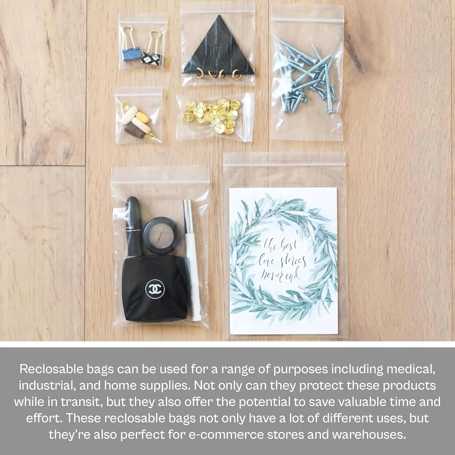 MMBM Resealable Poly Bag, 8x12 Inch, 1000 Pack, 4 Mil, Clear, Lock Seal Zipper, Reclosable Zip Plastic Baggies