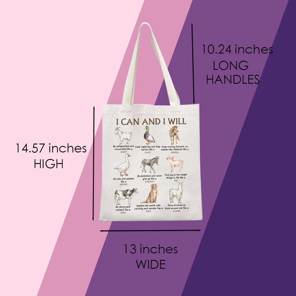 MNIGIU Farm Animals Motivational Tote Bag - Farm Animal Themed Gift