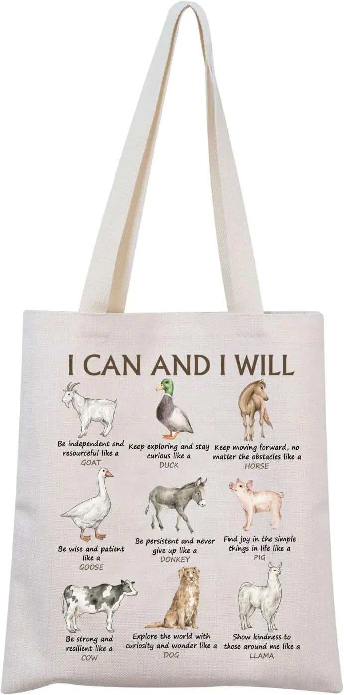 MNIGIU Farm Animals Motivational Tote Bag - Farm Animal Themed Gift