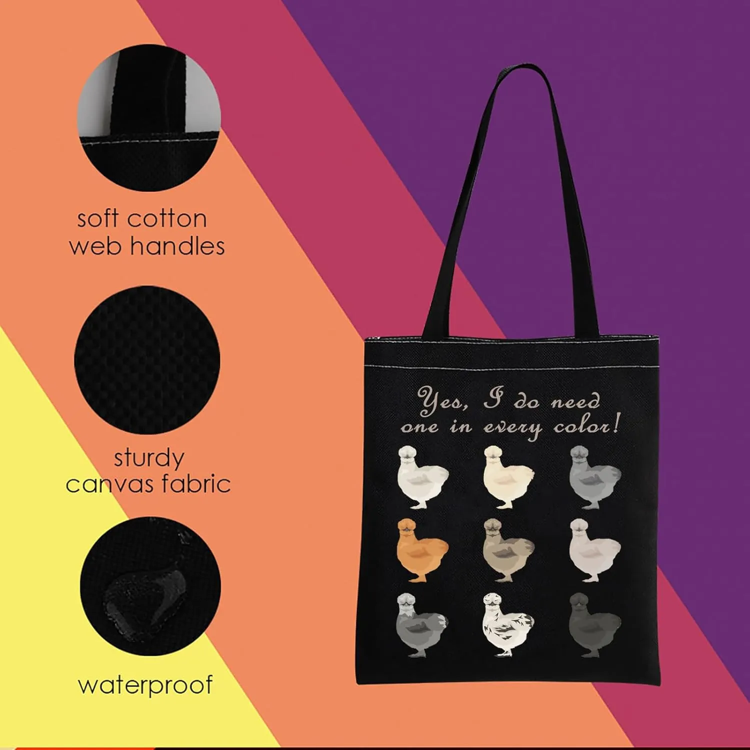 MNIGIU Funny Silkie Chicken Gift Silkie Chicken Tote Bag Silkie Chicken Owner Gift Silkie Chicken Lover Gift For Farmer
