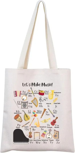MNIGIU Music Teacher Alphabet Tote Bag Music Teacher Appreciation Gift Music Lover Gift End of Year Gift for Music Teacher