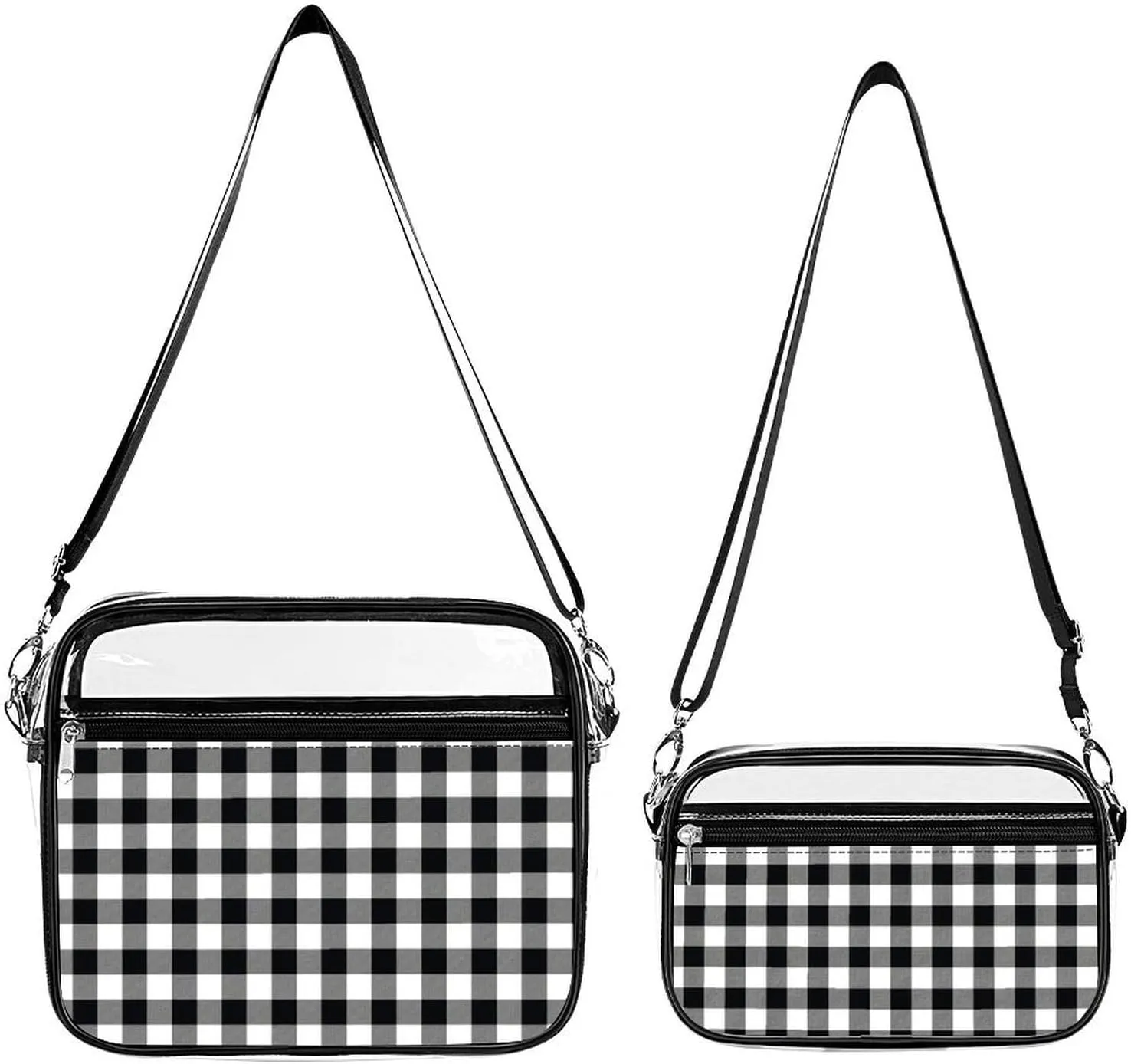 Modern Black White Buffalo Checks Transparent Cross Bag Two-piece Set