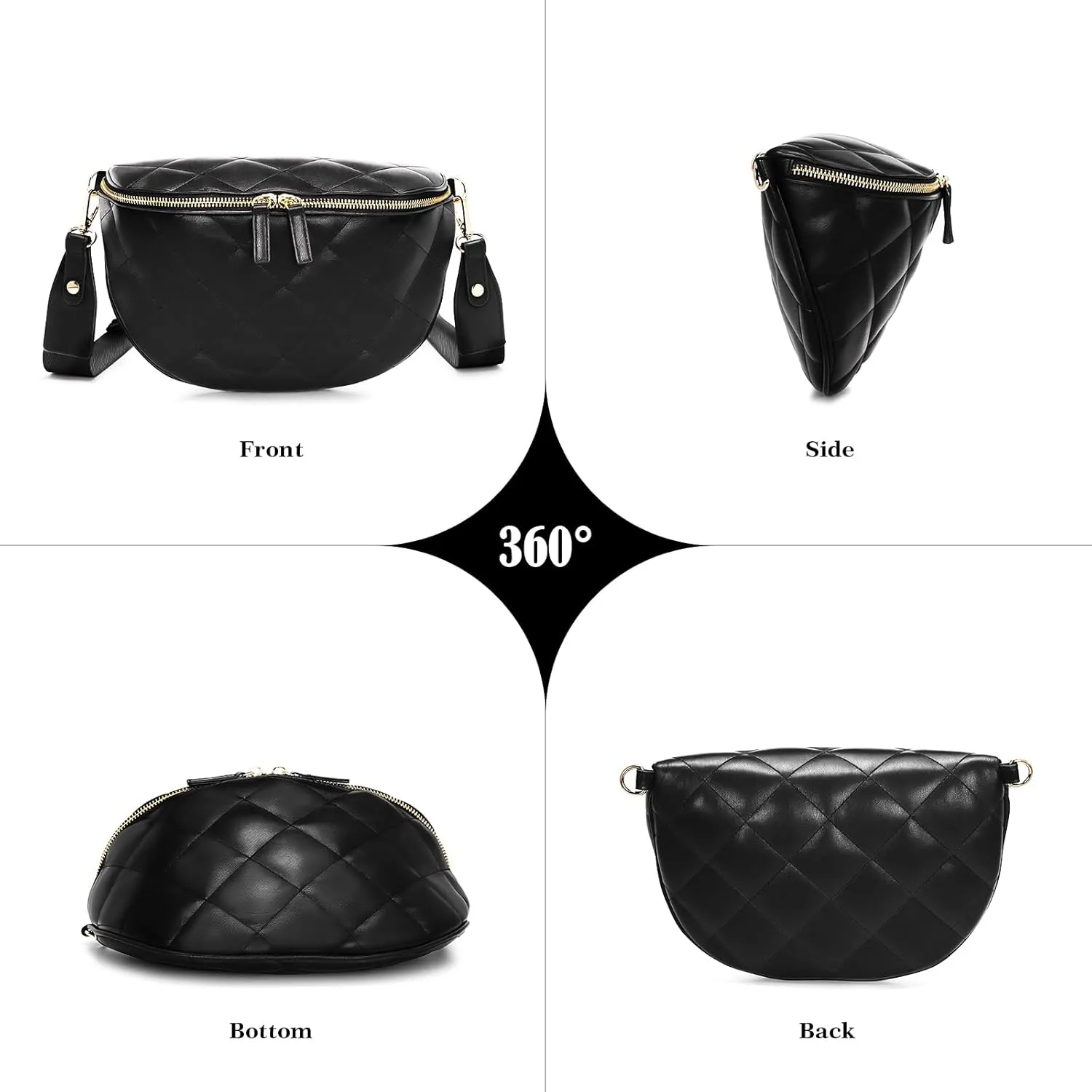 molshine Women's Quilted Crossbody Bum Bags, Trendy Puffer Belt Sling Bag Shoulder Bag Waist Pack Chest Bag Fanny Pack Purse (Black)