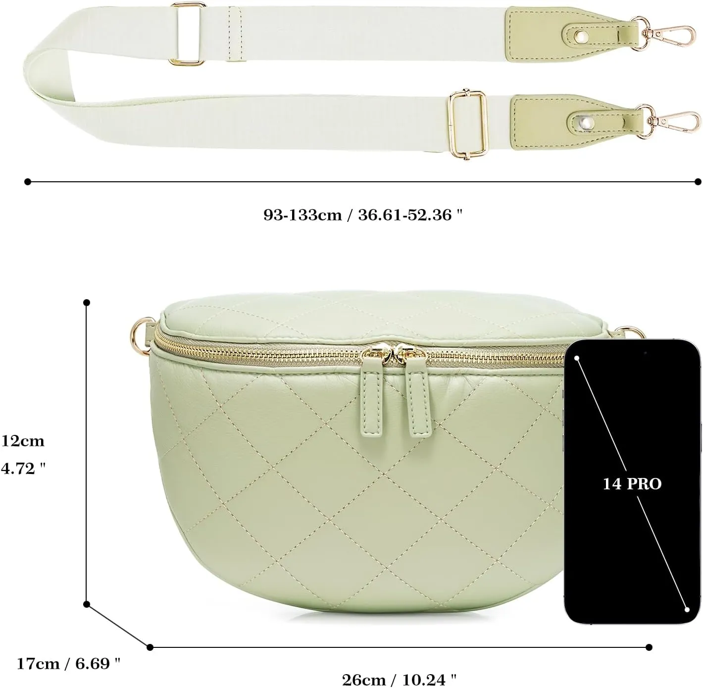 MOLSHINE Women's Quilted Crossbody Bum Bags, Trendy Puffer Belt Sling Bag Shoulder Bag Waist Pack Chest Bag Fanny Pack Purse (Soga Green)