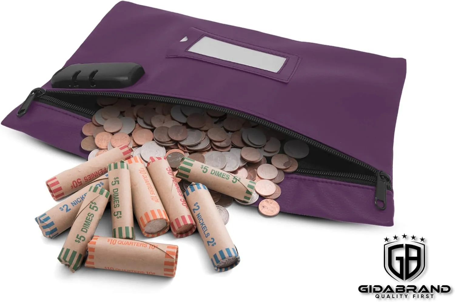 Money Bag for Cash with Lock | 12x8 Inch | Purple | Leatherette Locking Bank Bag | Cash Bag with Lock | Money Bags with Zipper for Cash | Bank Deposit Bags with Zipper | Bank Bags with Zipper