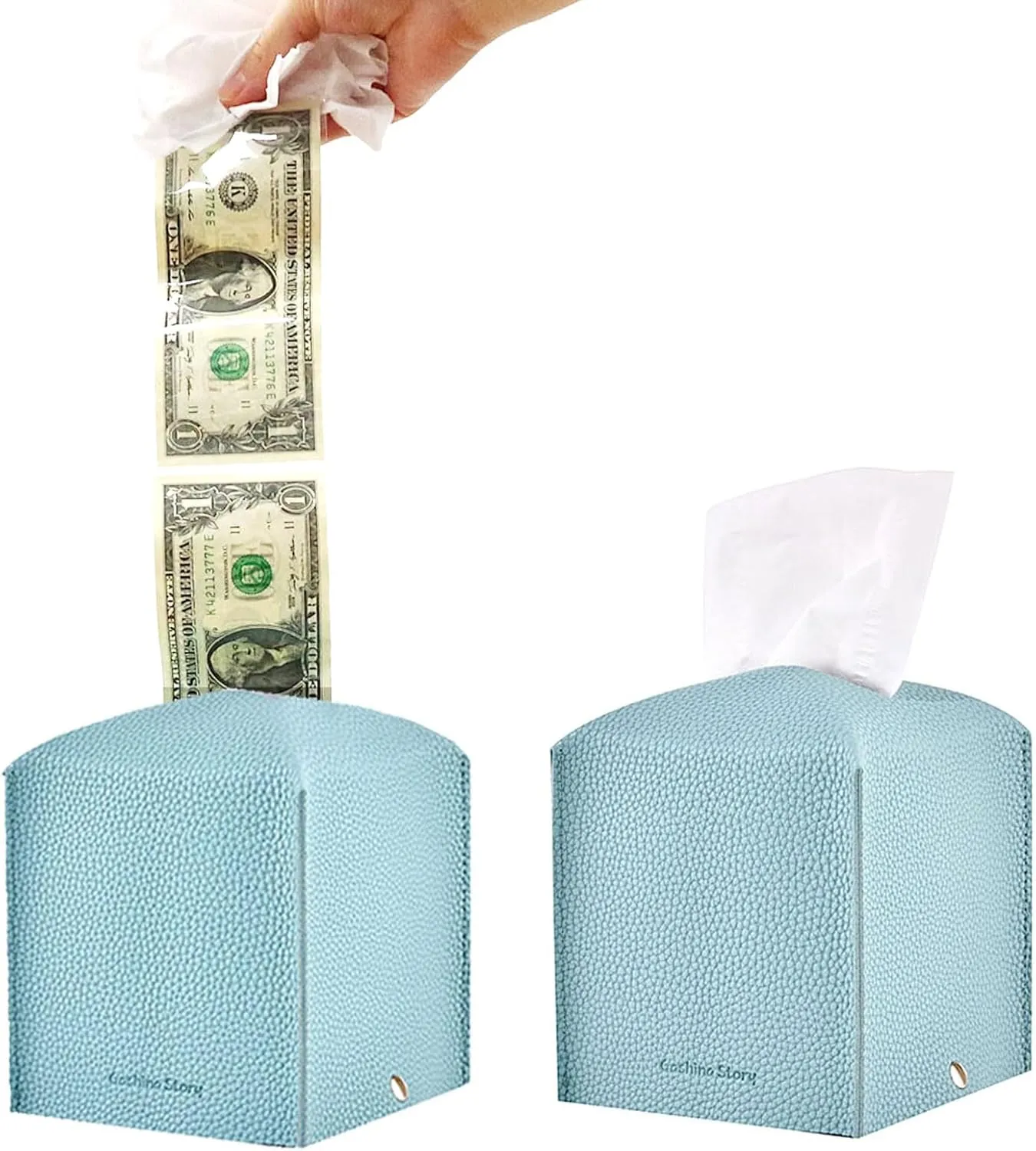 Money Pull Out Box for Cash Gift with Reusable Tissue Box Cover - Surprise Pop Up Money Gift Boxes for Kids and Adults, Perfect for Birthday - Includes Transparent Money Bag Roll (50pcs) (Mint)