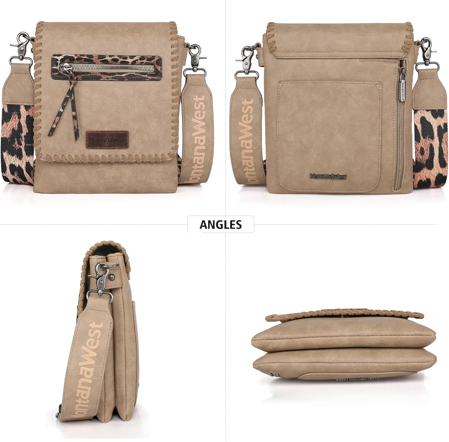 Montana West Crossbody Bags for Women with Dual Compartments Western Cross Body Purse with Leopard Print Guitar Strap