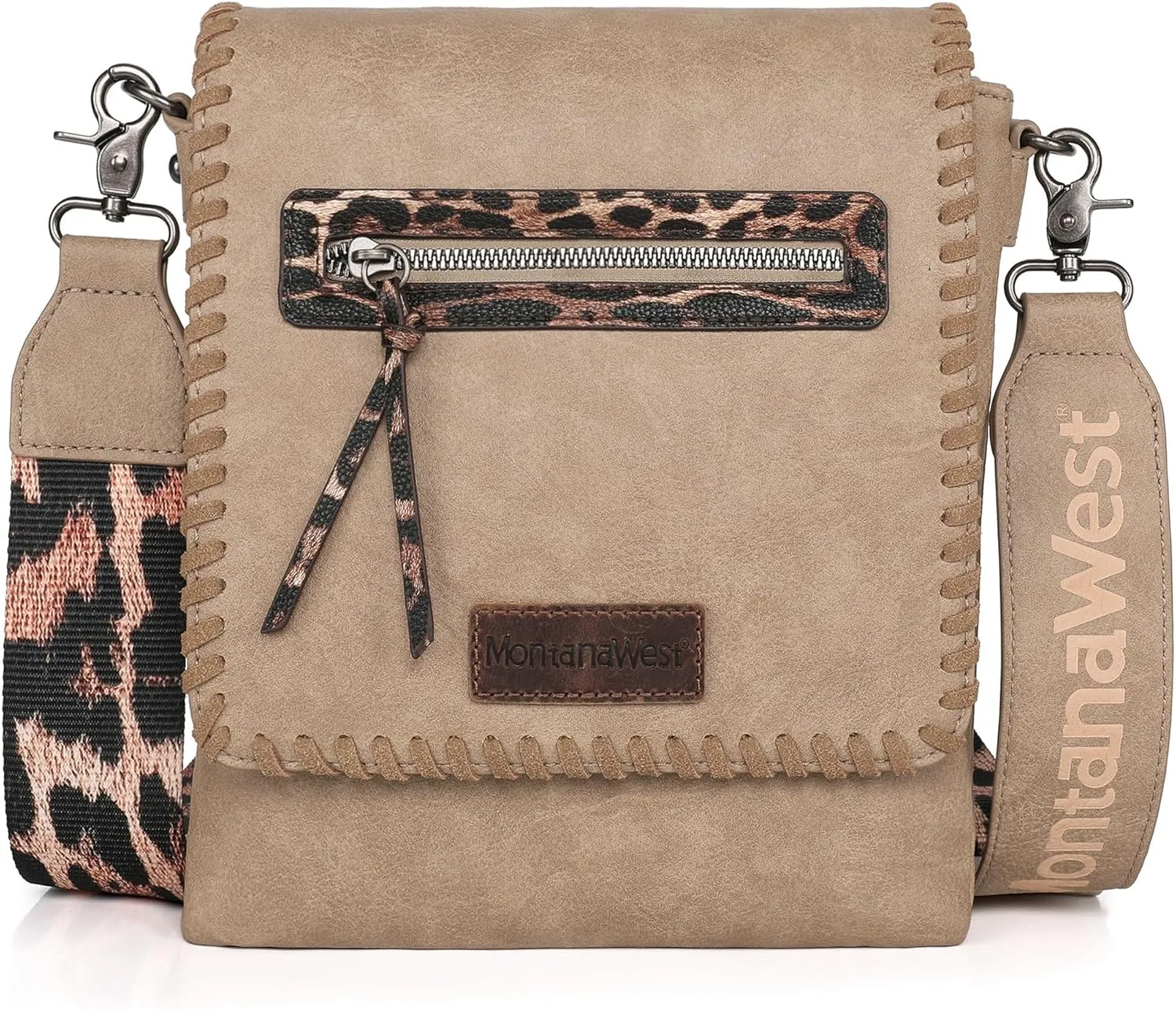 Montana West Crossbody Bags for Women with Dual Compartments Western Cross Body Purse with Leopard Print Guitar Strap