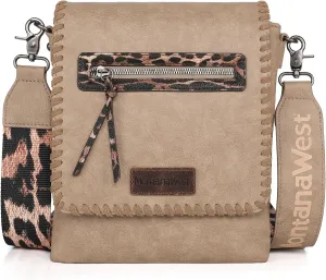 Montana West Crossbody Bags for Women with Dual Compartments Western Cross Body Purse with Leopard Print Guitar Strap