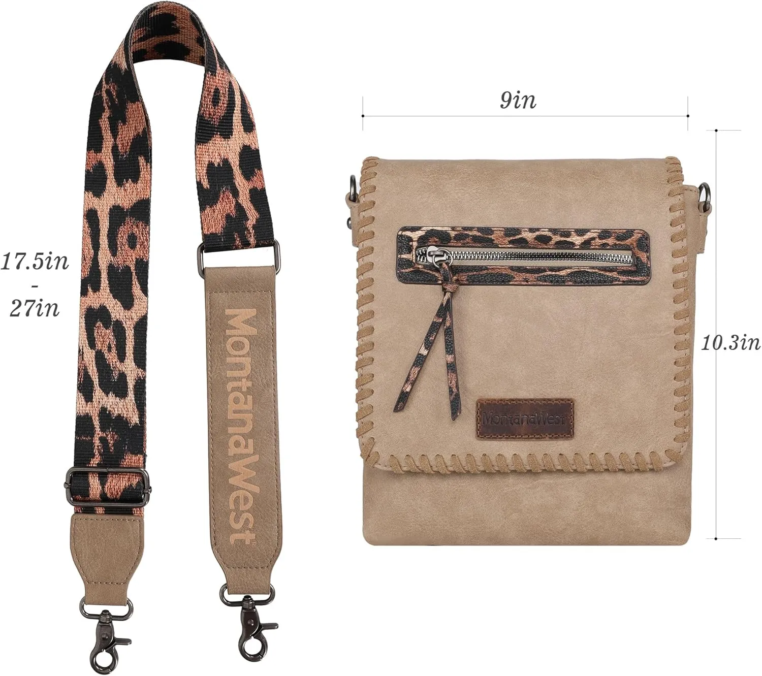 Montana West Crossbody Bags for Women with Dual Compartments Western Cross Body Purse with Leopard Print Guitar Strap