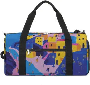 Moon And Village Gym Bag Sport Gym Tote Bag Lightweight Duffle Bag Carry On Weekender Bags for Women Men