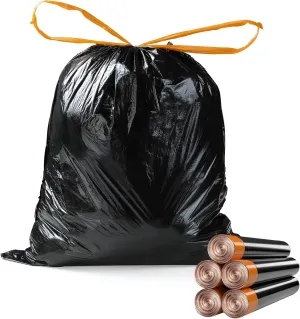 MOPALL Small Drawstring Trash Bag,Easy to Tear and Pack,4 Gallon Garbage Bags,75 Counts