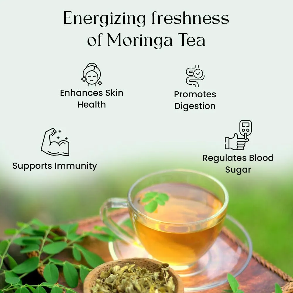Moringa Tea Bags 100 Count 100% Natural & Pure Moringa Loose Leaf Leaves Super Food Herbal Tea - Energy & Immunity Booster, Supporting Digestion & Immune System No Sugar, No Caffeine