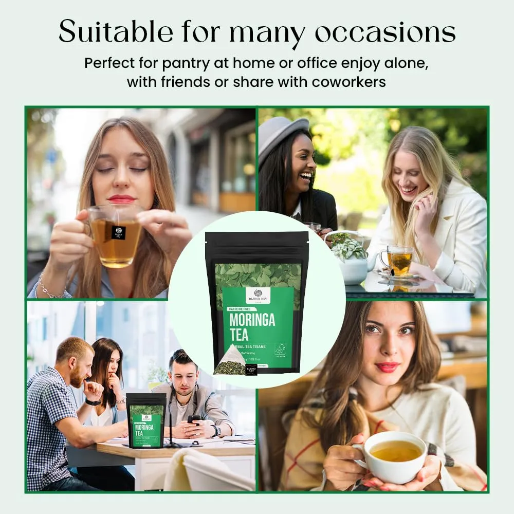 Moringa Tea Bags 100 Count 100% Natural & Pure Moringa Loose Leaf Leaves Super Food Herbal Tea - Energy & Immunity Booster, Supporting Digestion & Immune System No Sugar, No Caffeine
