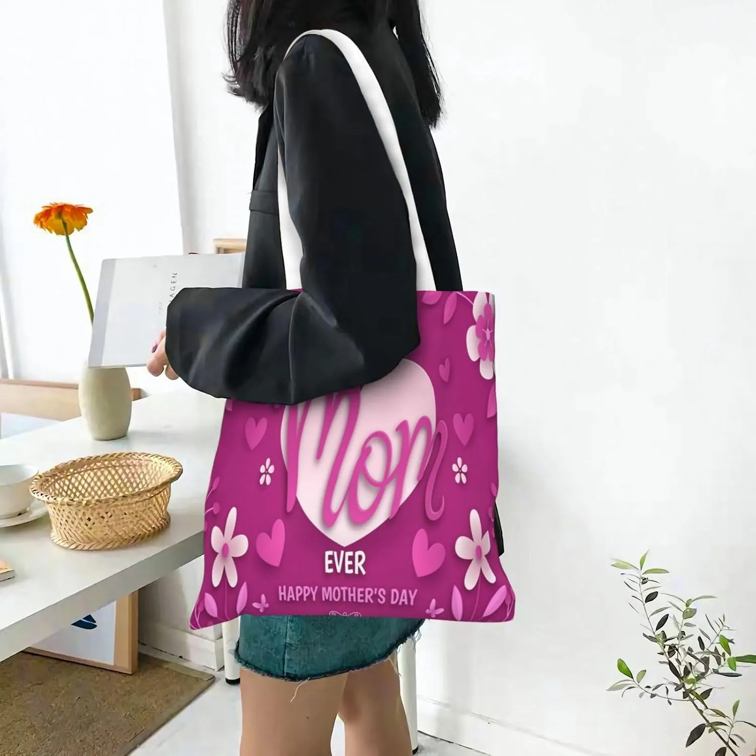 Mother Of A Princess Mother's Day Canvas Tote Bag for Women Reusable Grocery Shoulder Bags Shopping Handbags