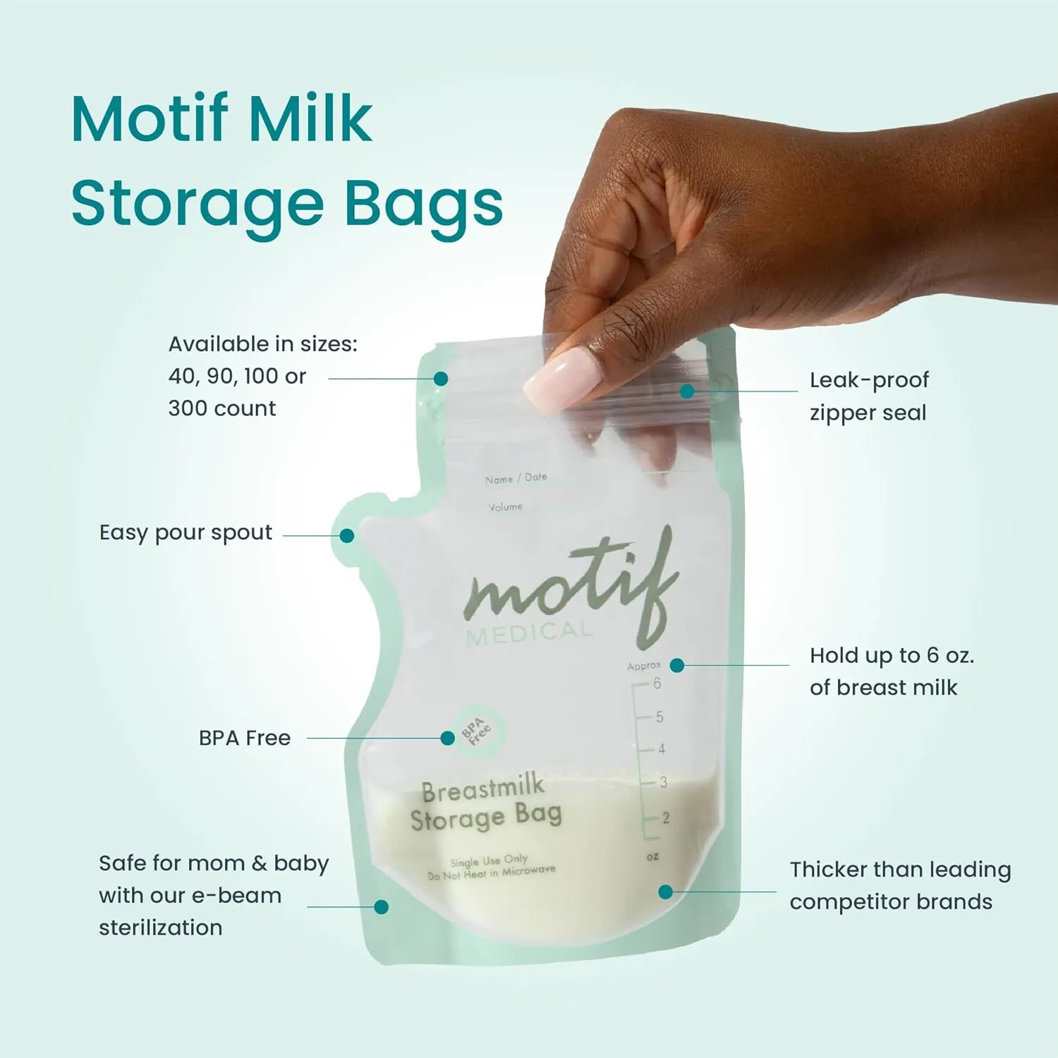 Motif Medical Milk Storage Bags - 300ct Clear