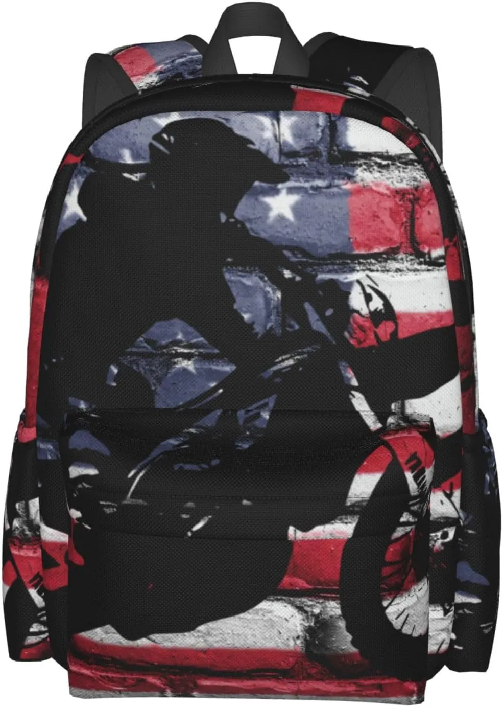 Motocross Dirt Bike American Flag Large Capacity Backpack Casual Double Shoulder Bag Laptop Backpack Travel Daypack For Women Men