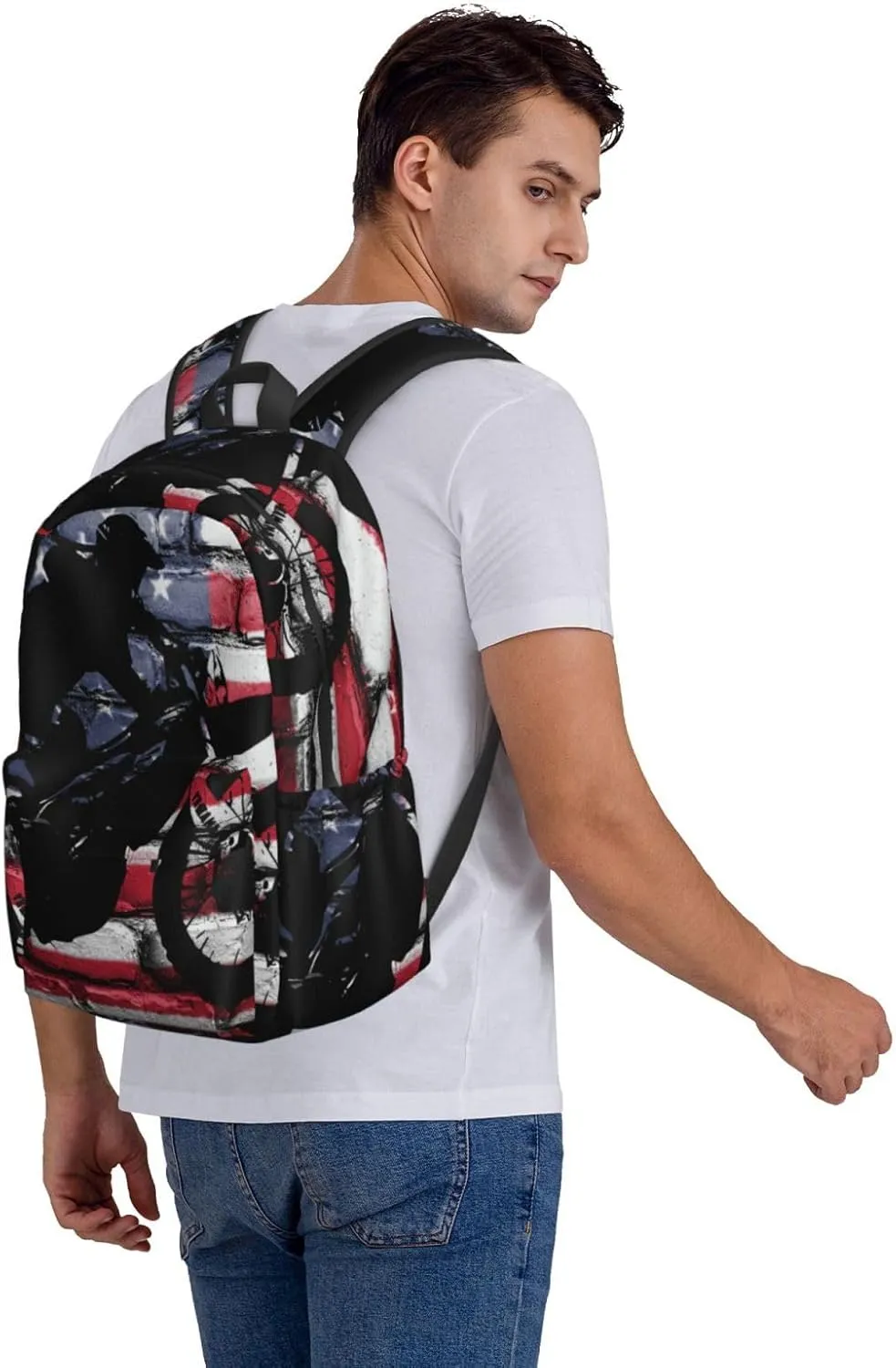 Motocross Dirt Bike American Flag Large Capacity Backpack Casual Double Shoulder Bag Laptop Backpack Travel Daypack For Women Men
