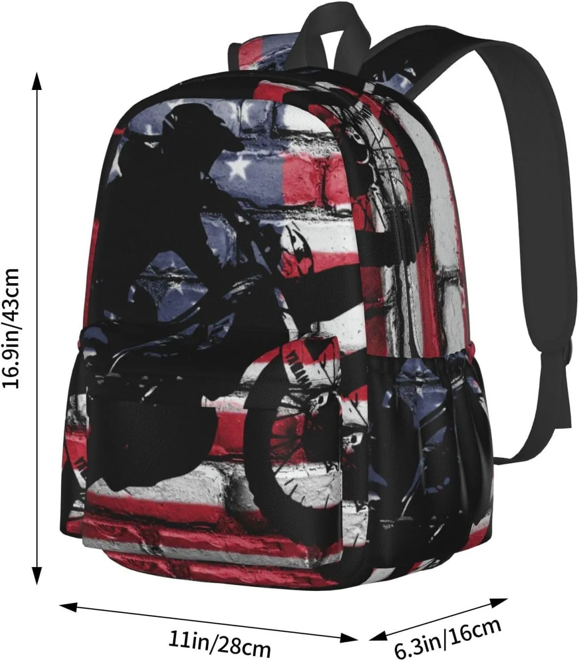Motocross Dirt Bike American Flag Large Capacity Backpack Casual Double Shoulder Bag Laptop Backpack Travel Daypack For Women Men