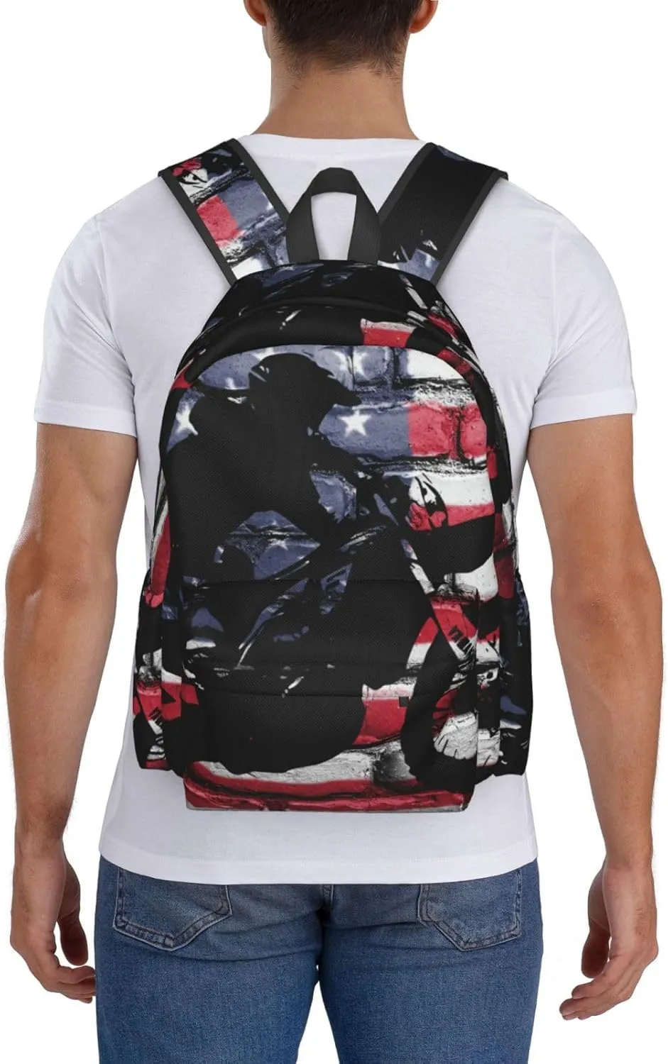 Motocross Dirt Bike American Flag Large Capacity Backpack Casual Double Shoulder Bag Laptop Backpack Travel Daypack For Women Men