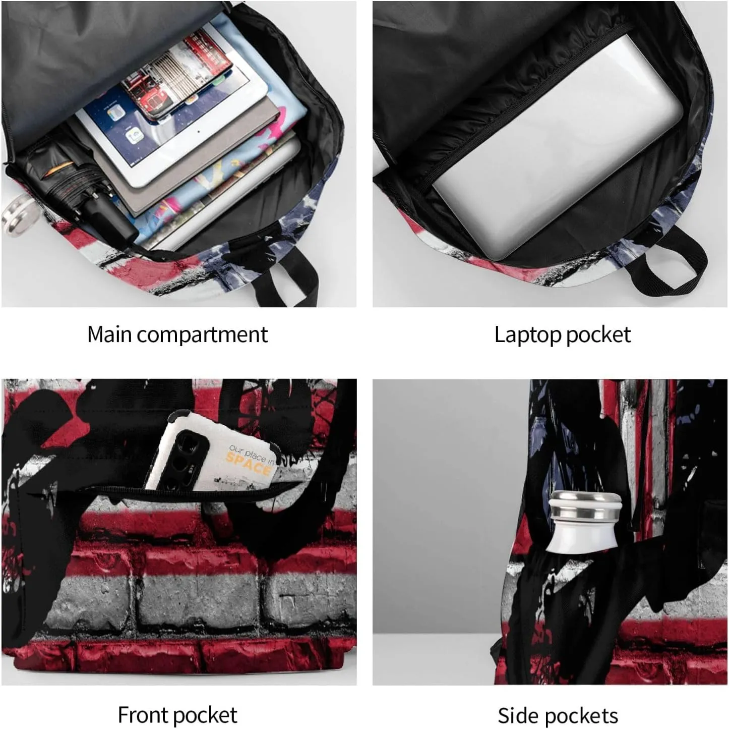 Motocross Dirt Bike American Flag Large Capacity Backpack Casual Double Shoulder Bag Laptop Backpack Travel Daypack For Women Men