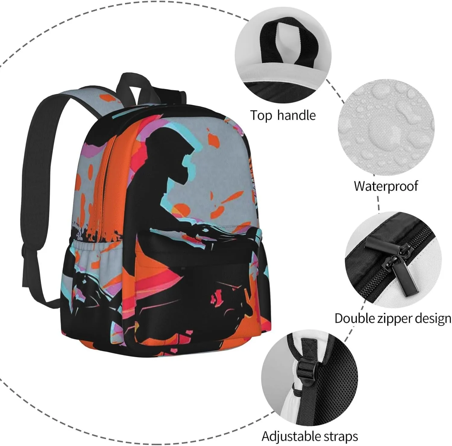 Motocross Dirt Bike Large Capacity Backpack Casual Double Shoulder Bag Laptop Backpack Travel Daypack For Women Men