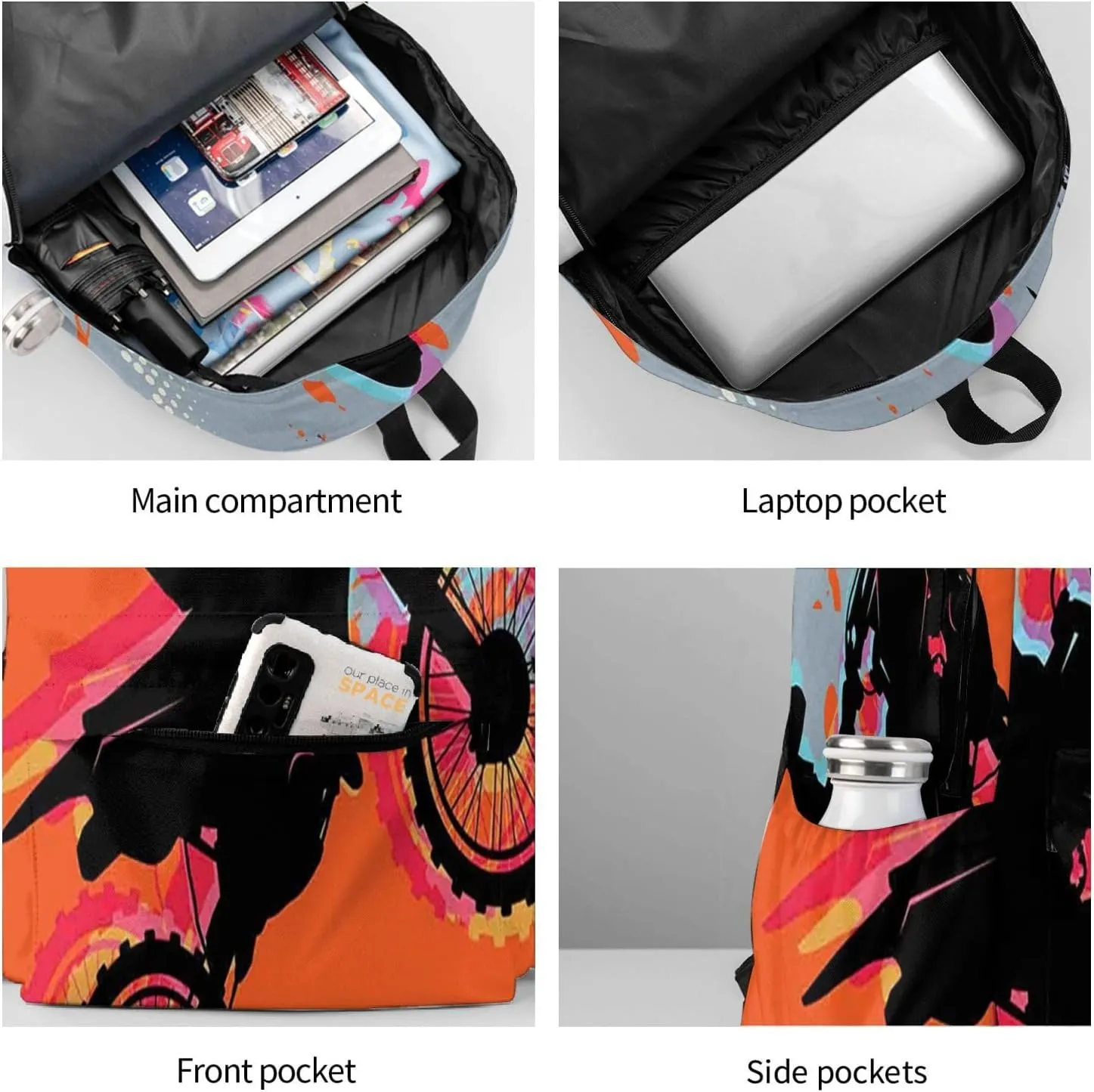 Motocross Dirt Bike Large Capacity Backpack Casual Double Shoulder Bag Laptop Backpack Travel Daypack For Women Men