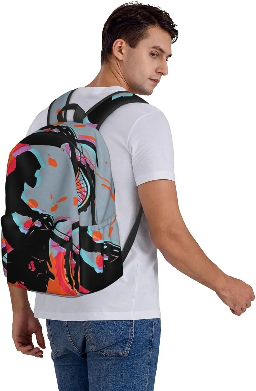 Motocross Dirt Bike Large Capacity Backpack Casual Double Shoulder Bag Laptop Backpack Travel Daypack For Women Men