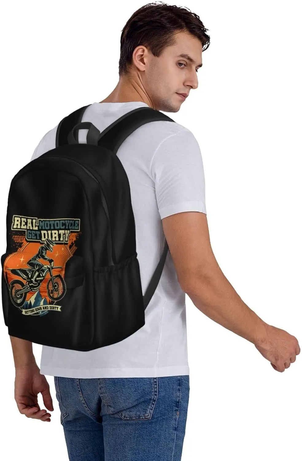 Motocross Dirt Bike Racing Supercross Flying Jump Backpack Casual Laptop Backpack Large Capacity Double Shoulder Bag Travel Daypack For Women Men