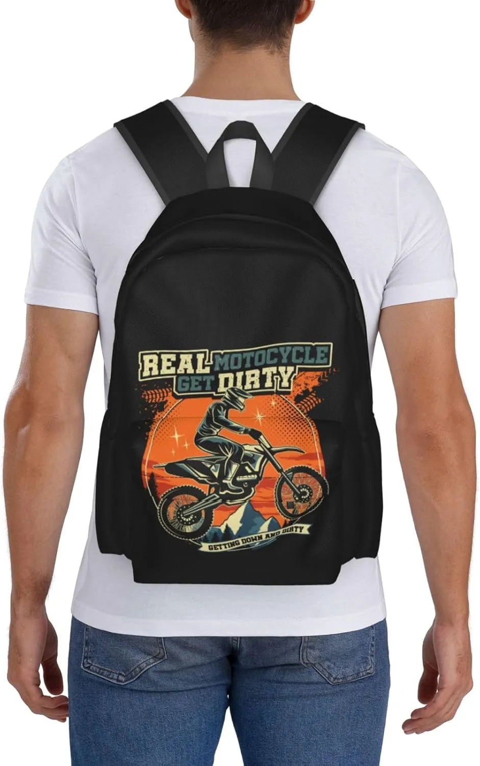 Motocross Dirt Bike Racing Supercross Flying Jump Backpack Casual Laptop Backpack Large Capacity Double Shoulder Bag Travel Daypack For Women Men