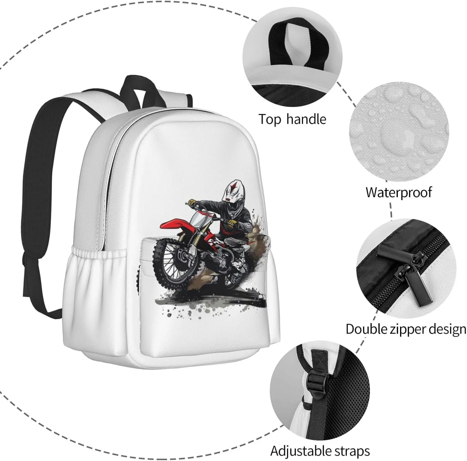 Motocross Dirt Bike Racing Supercross Flying Jump Backpack Casual Laptop Backpack Large Capacity Double Shoulder Bag Travel Daypack For Women Men