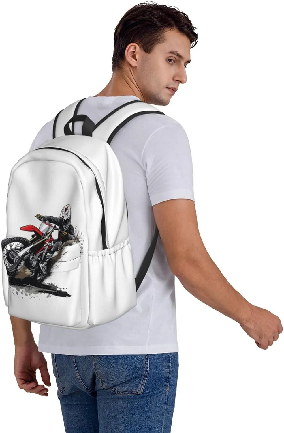 Motocross Dirt Bike Racing Supercross Flying Jump Backpack Casual Laptop Backpack Large Capacity Double Shoulder Bag Travel Daypack For Women Men
