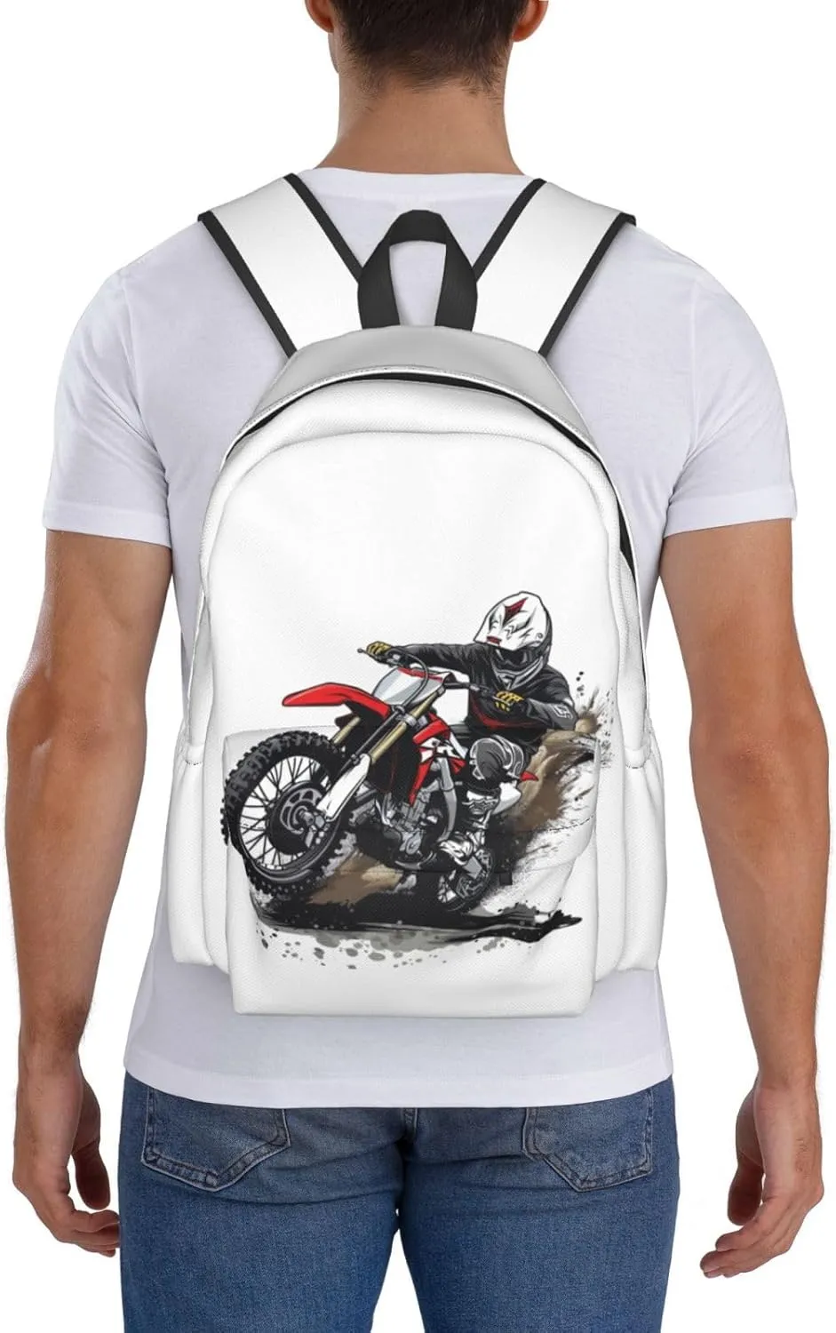Motocross Dirt Bike Racing Supercross Flying Jump Backpack Casual Laptop Backpack Large Capacity Double Shoulder Bag Travel Daypack For Women Men
