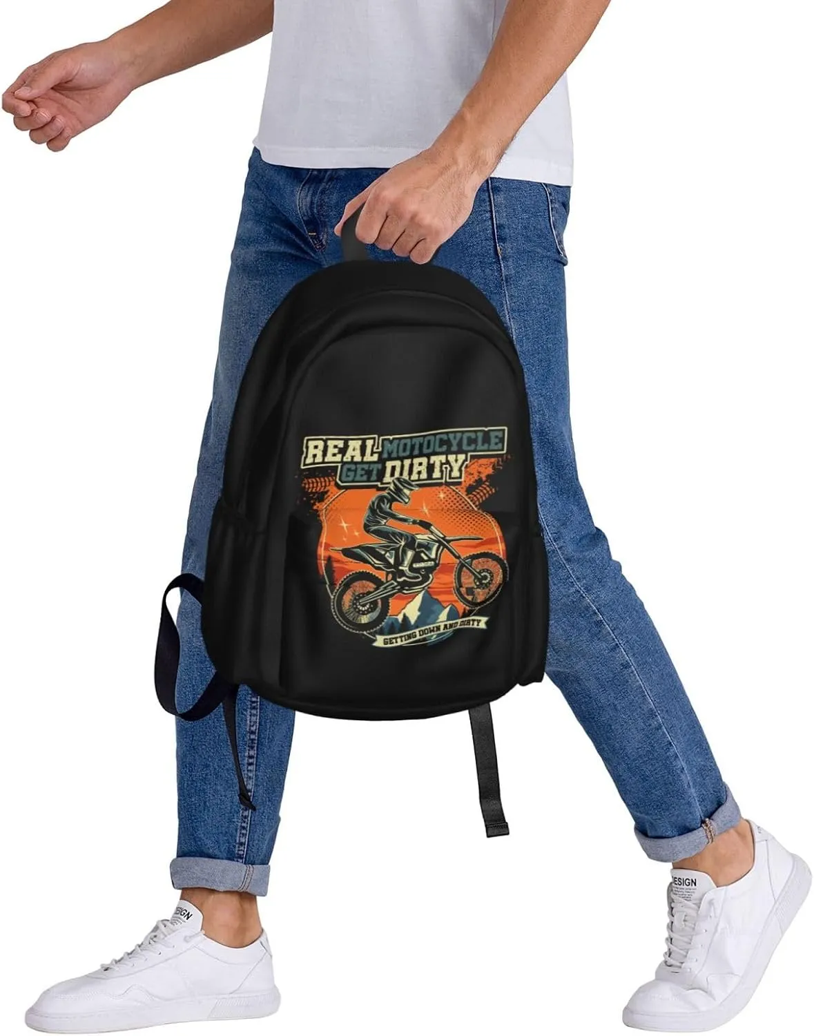 Motocross Dirt Bike Racing Supercross Flying Jump Backpack Casual Laptop Backpack Large Capacity Double Shoulder Bag Travel Daypack For Women Men