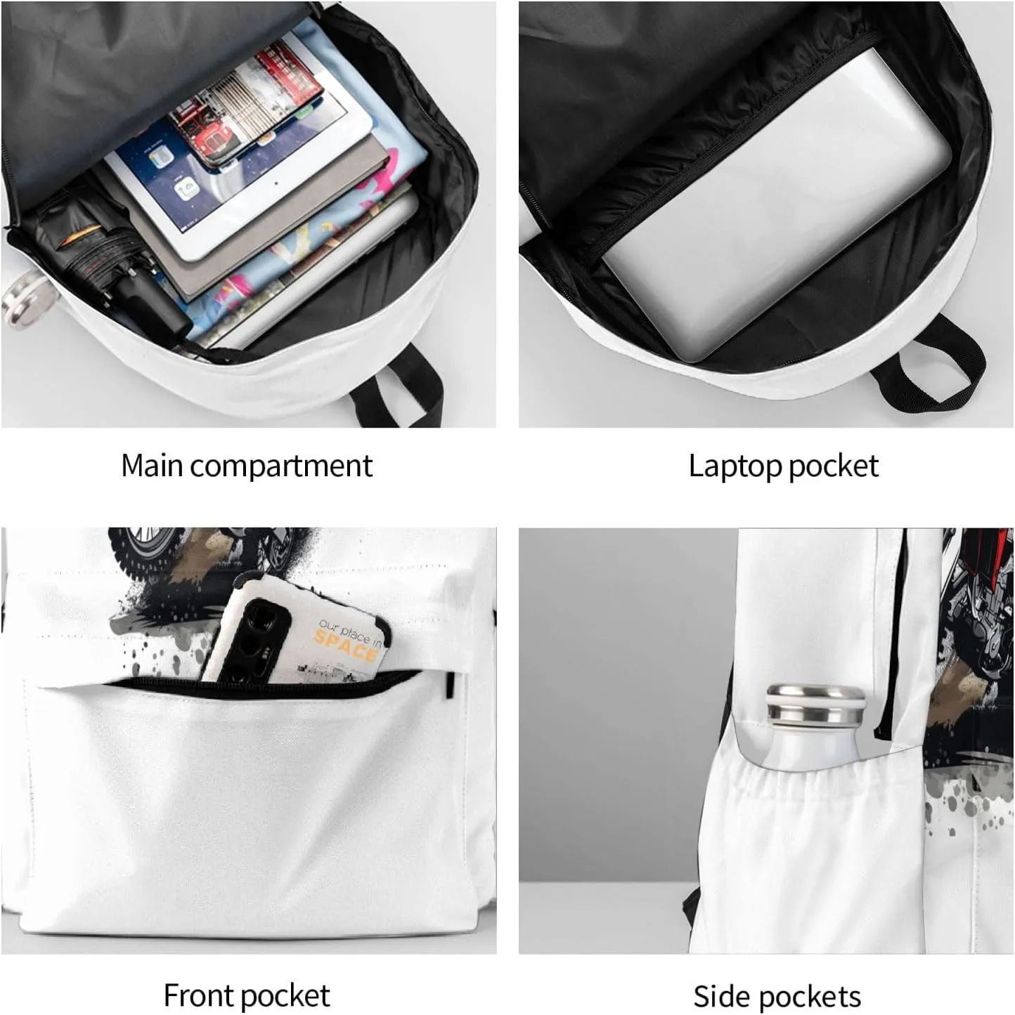 Motocross Dirt Bike Racing Supercross Flying Jump Backpack Casual Laptop Backpack Large Capacity Double Shoulder Bag Travel Daypack For Women Men