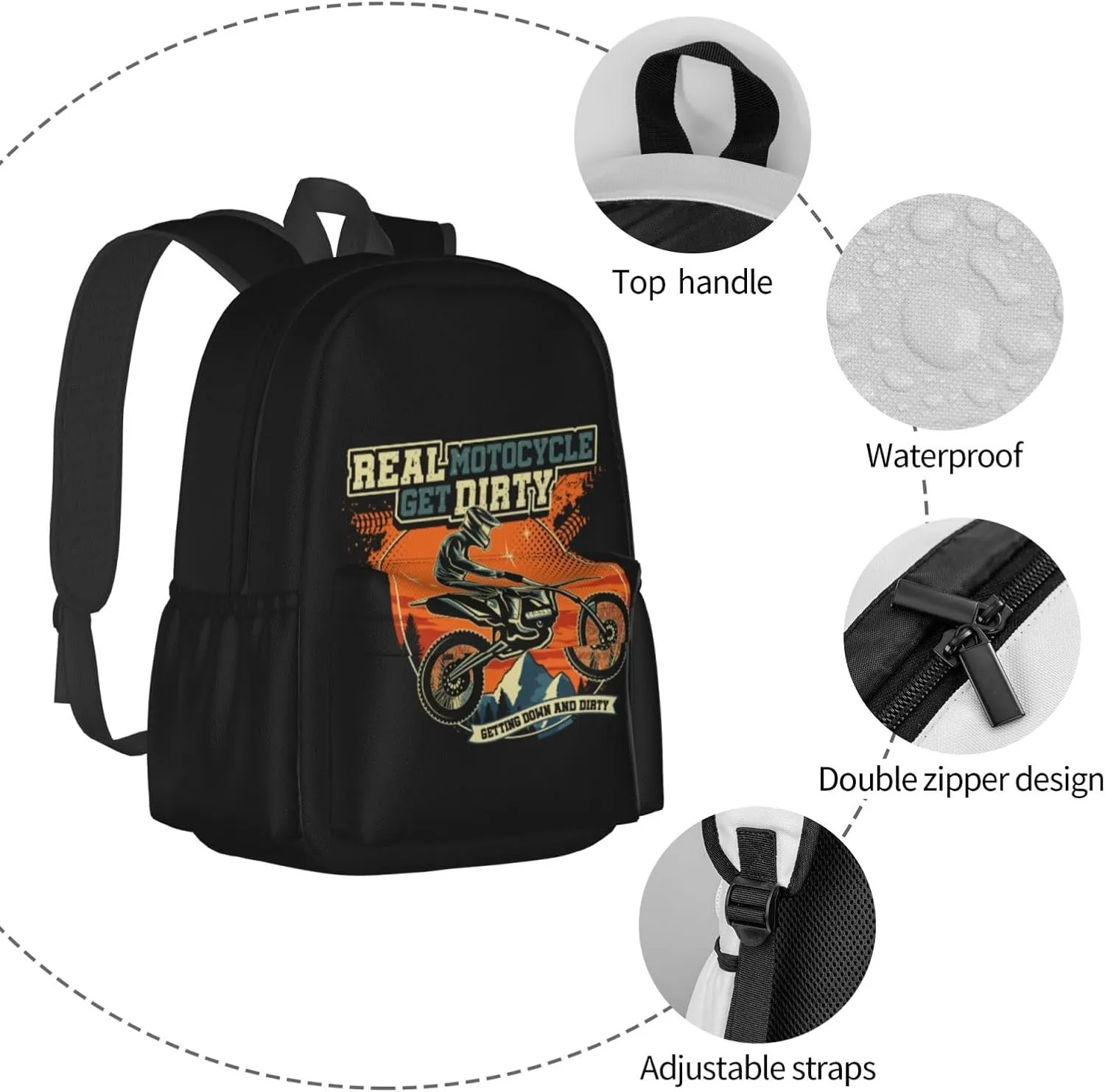 Motocross Dirt Bike Racing Supercross Flying Jump Backpack Casual Laptop Backpack Large Capacity Double Shoulder Bag Travel Daypack For Women Men