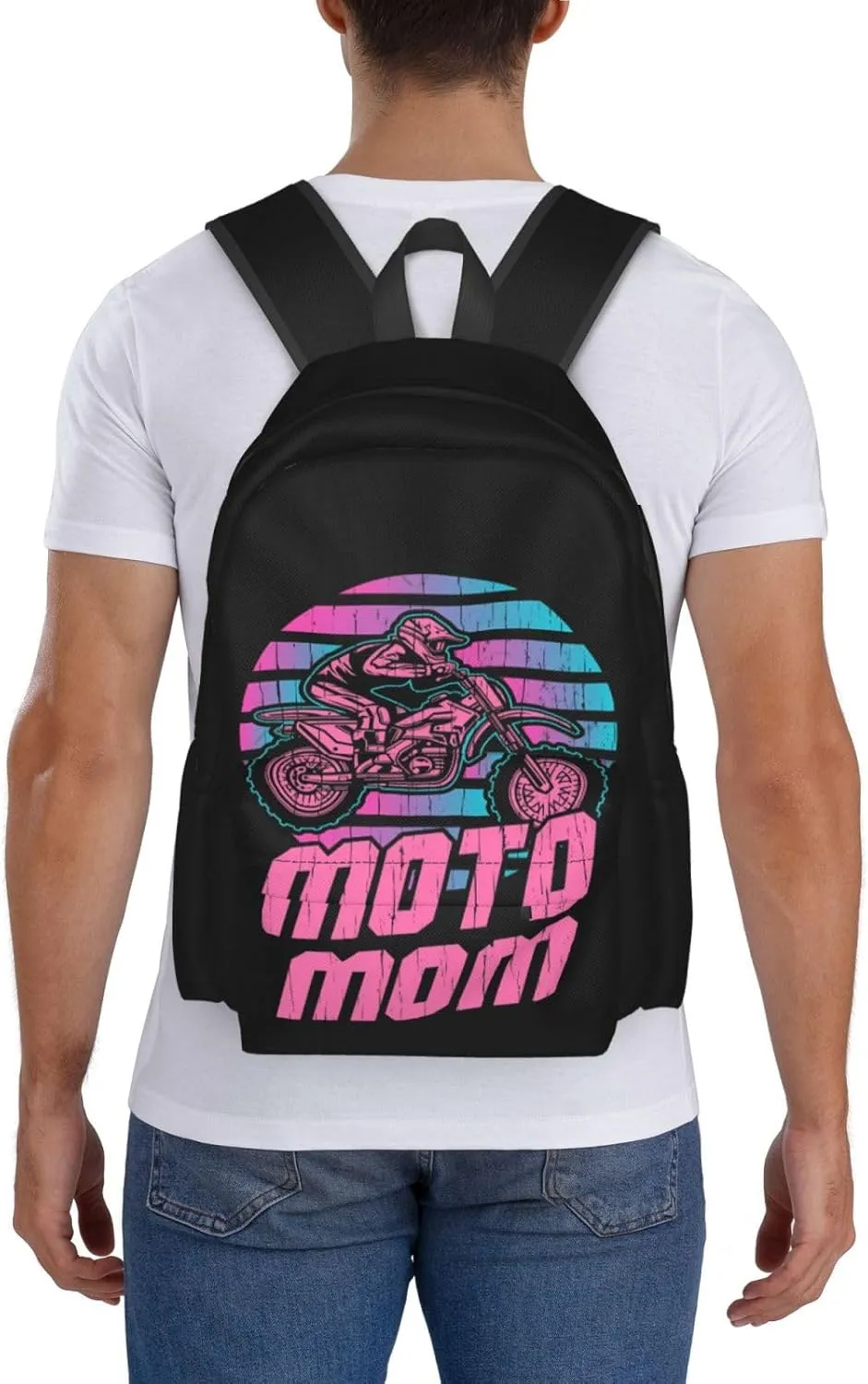Motocross Mom Dirt Bike Lovers Moto Mom Backpack Casual Laptop Backpack Large Capacity Double Shoulder Bag Travel Daypack For Women Men