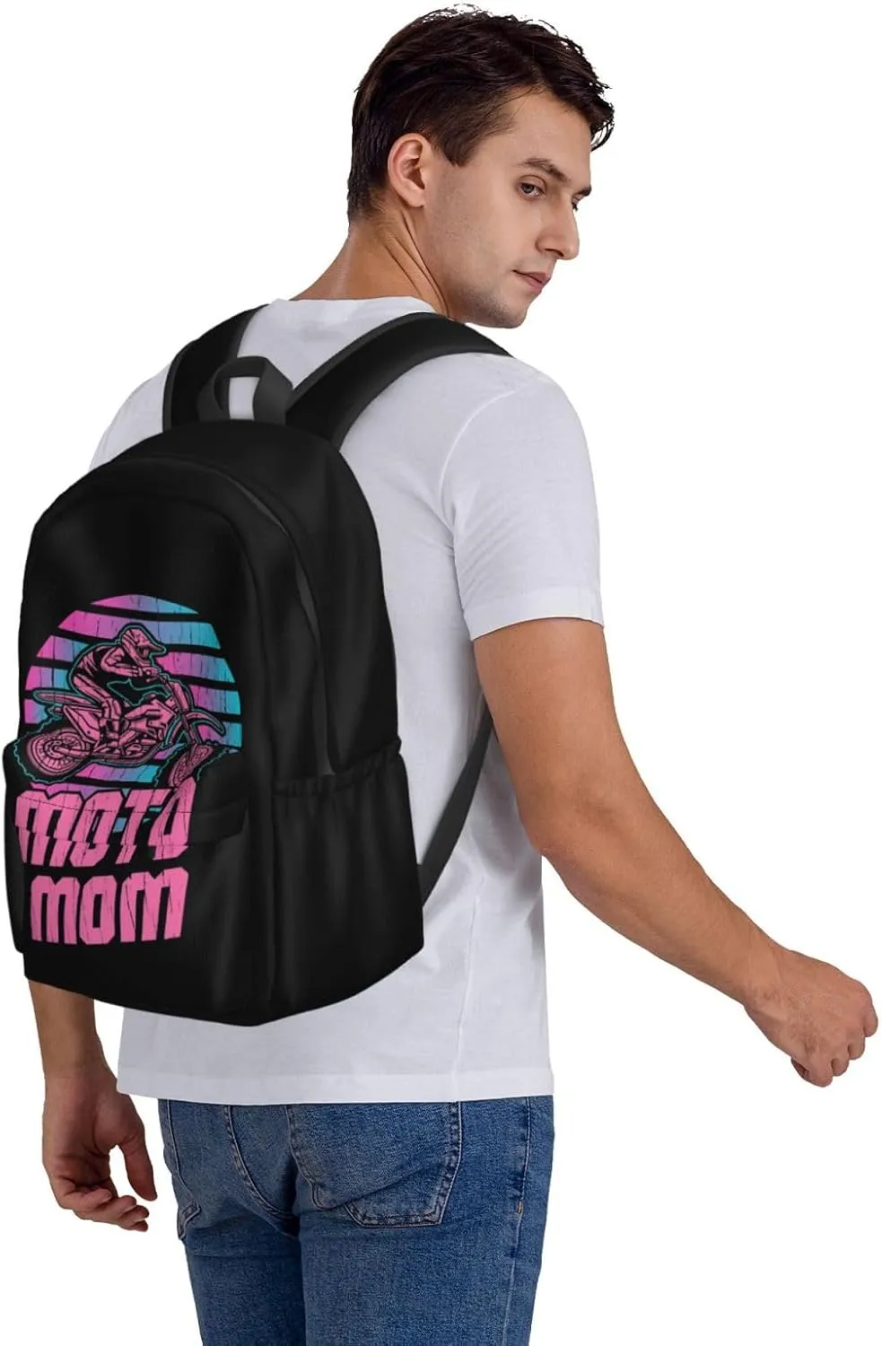 Motocross Mom Dirt Bike Lovers Moto Mom Backpack Casual Laptop Backpack Large Capacity Double Shoulder Bag Travel Daypack For Women Men
