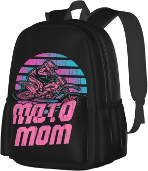 Motocross Mom Dirt Bike Lovers Moto Mom Backpack Casual Laptop Backpack Large Capacity Double Shoulder Bag Travel Daypack For Women Men