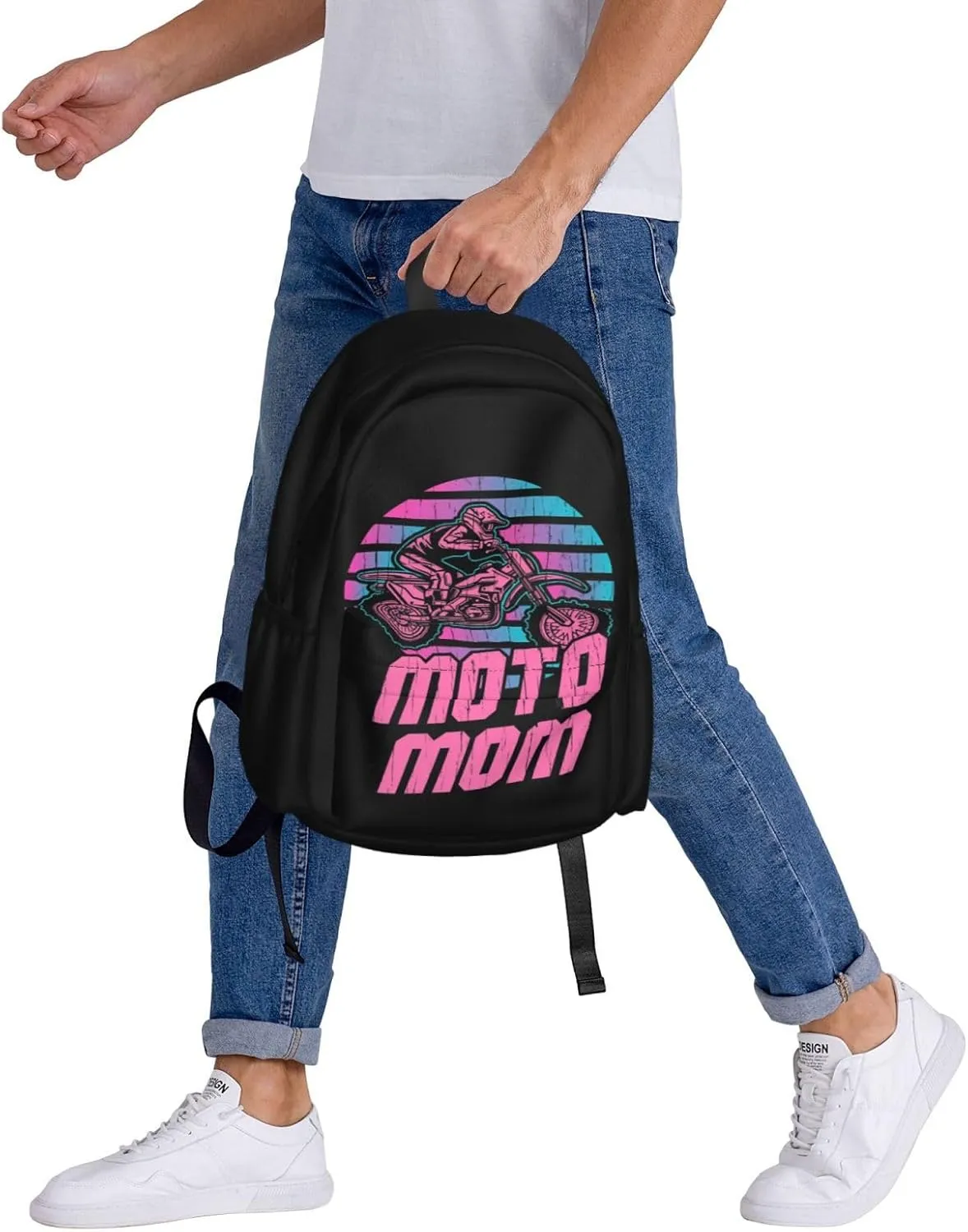 Motocross Mom Dirt Bike Lovers Moto Mom Backpack Casual Laptop Backpack Large Capacity Double Shoulder Bag Travel Daypack For Women Men